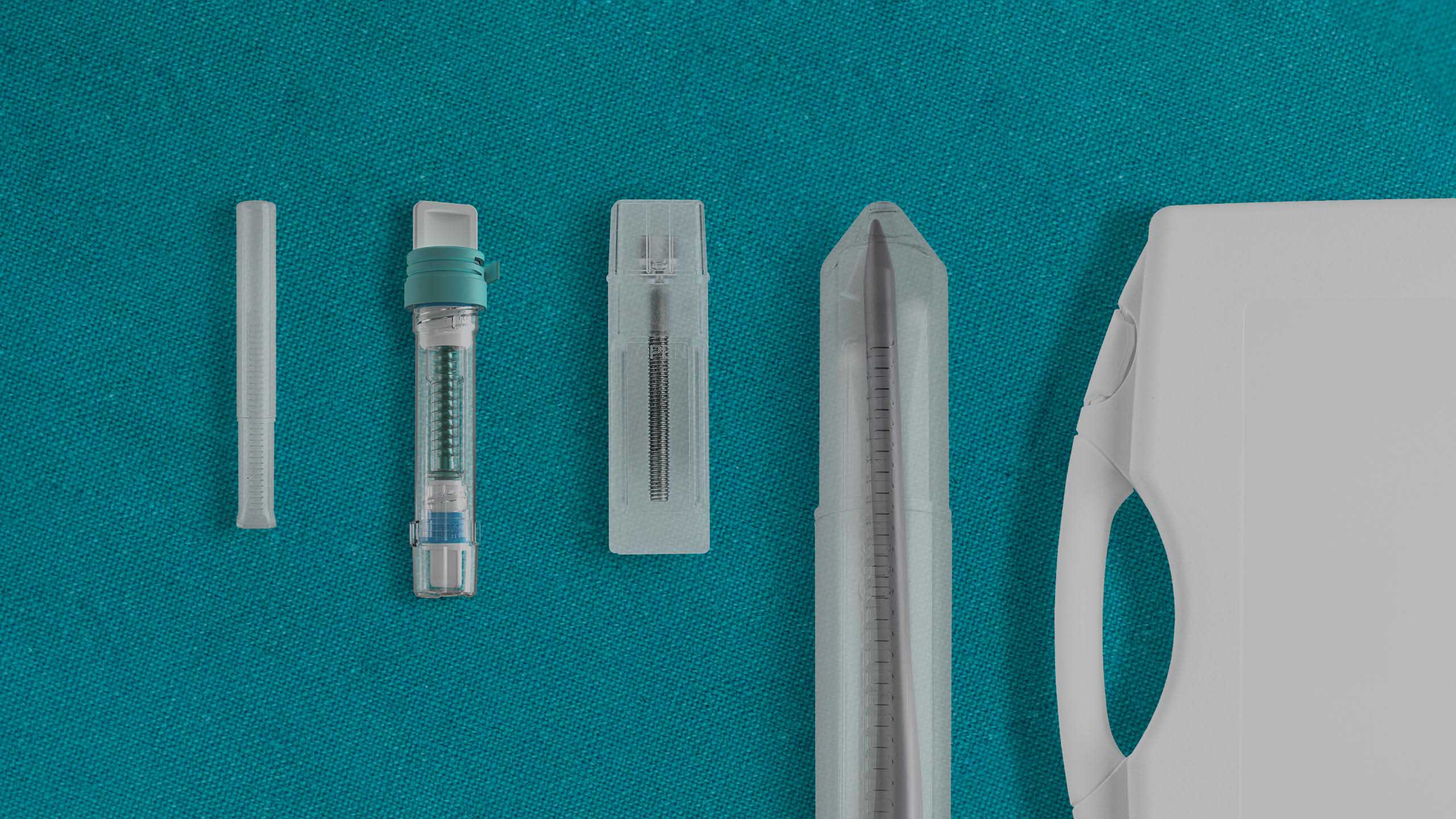 A series of plastic packaging for medical products.