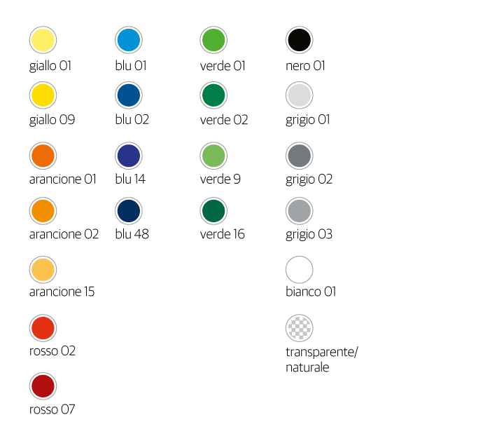 I colori standard per le nostre soluzioni di imballaggio in plastica.